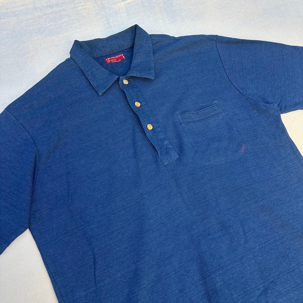 GUESS Vintage Y2K Polo Shirt Mens L/XL Blue Distressed Logo Patch Short Sleeve